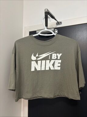 Nike Olive Cropped Graphic Tee with White Logo
